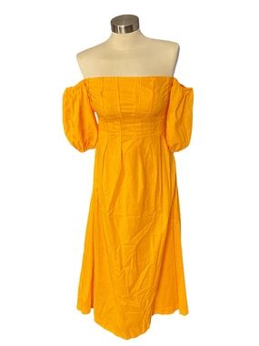 NWT All About May Puff Sleeve Orange Midi Dress